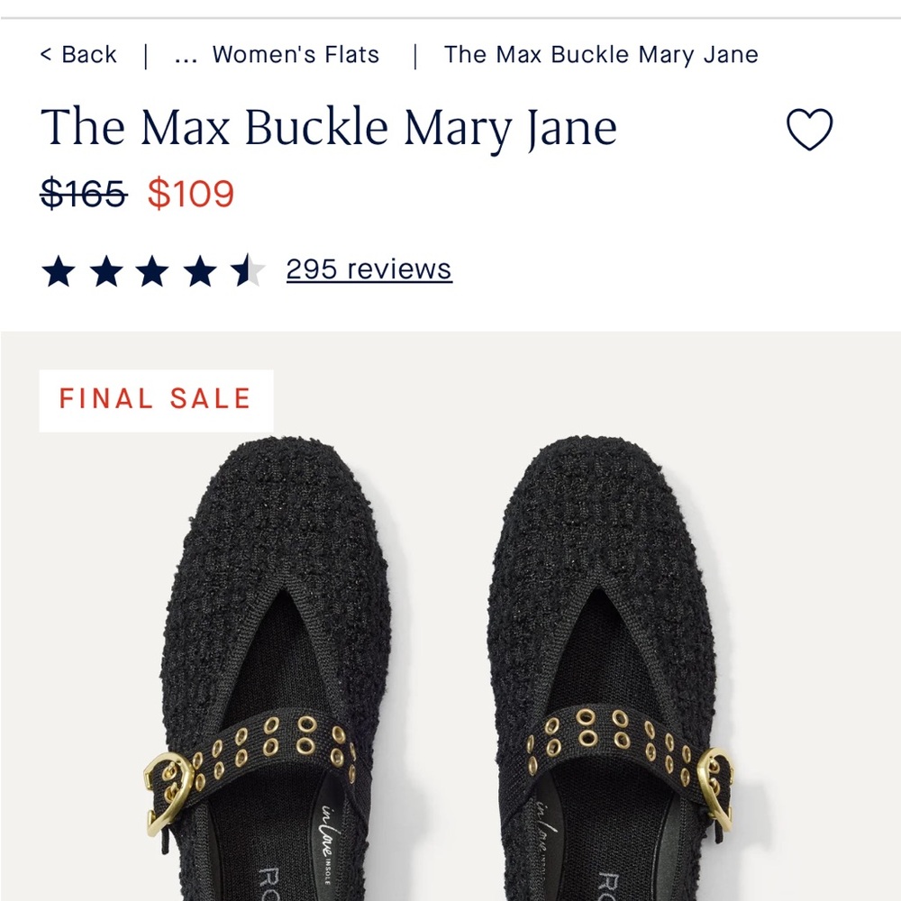 Rothy's Black Bouclé Mary Jane Flats with Gold Buckle - Picture 2 of 7